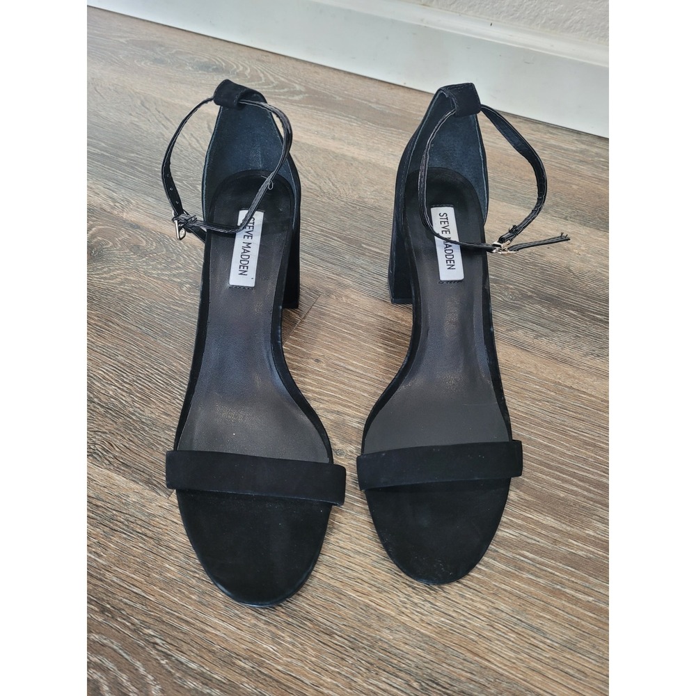 Steve Madden Matty Black Suede Block Heel Ankle Strap Sandals Womens 11 #6